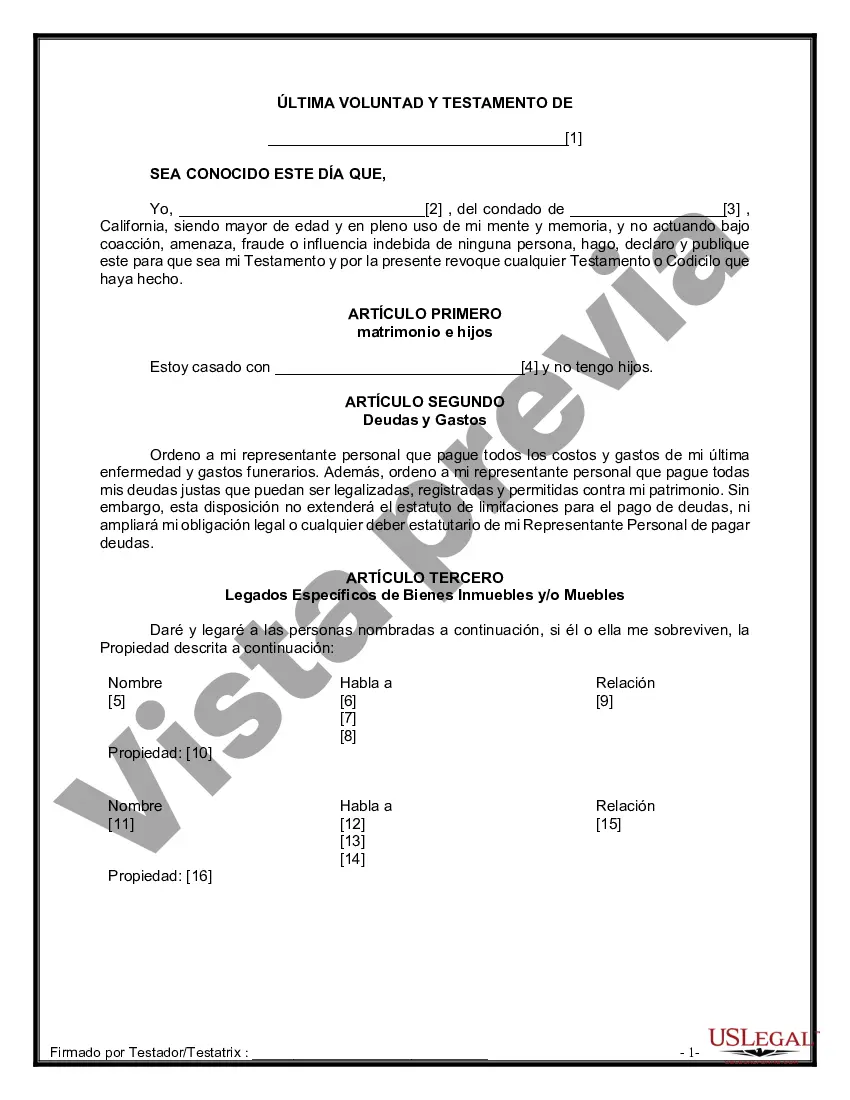 Preview Paquete de Voluntades Mutuas con Últimas Voluntades y Testamentos para Pareja Casada sin Hijos