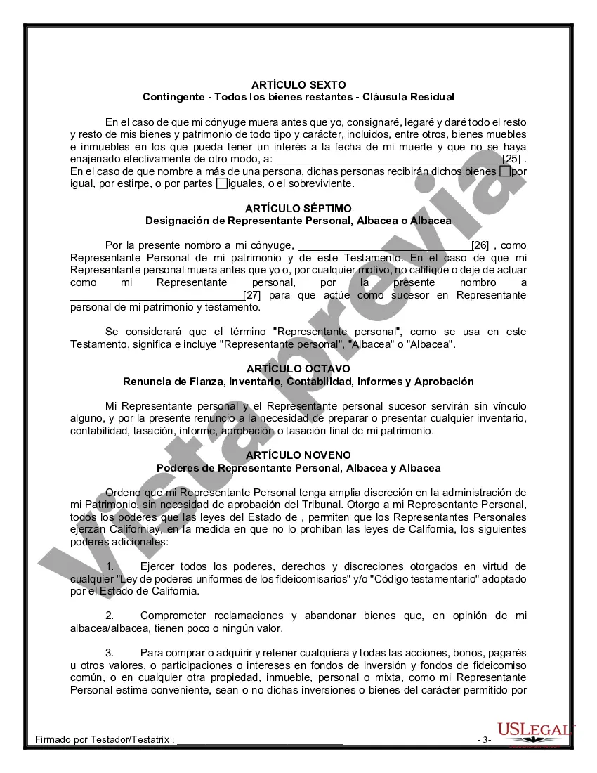 Preview Paquete de Voluntades Mutuas con Últimas Voluntades y Testamentos para Pareja Casada sin Hijos