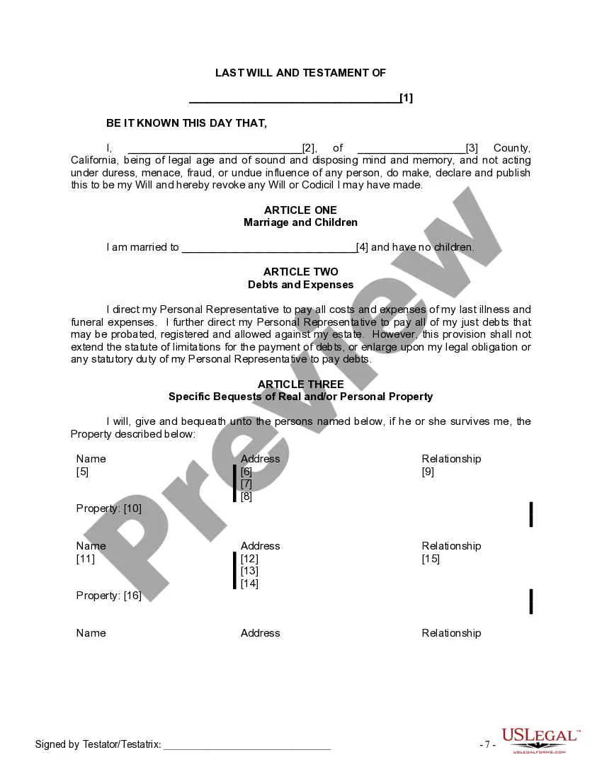 Preview Mutual Wills package with Last Wills and Testaments for Married Couple with No Children