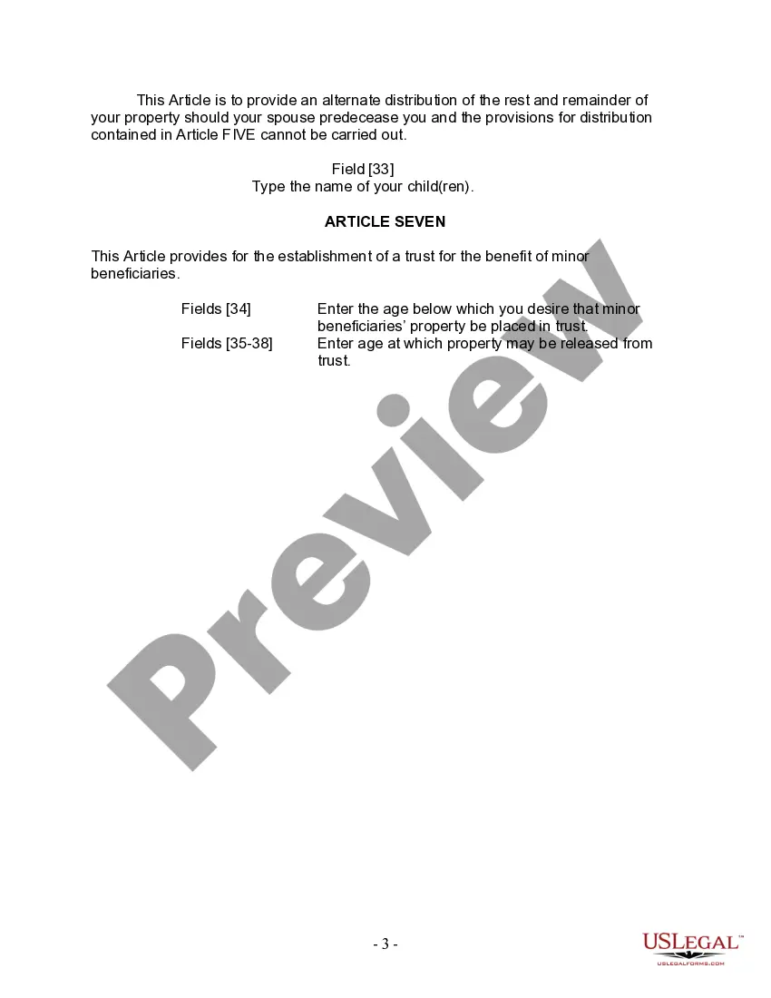 Preview Mutual Wills Package with Last Wills and Testaments for Married Couple with Minor Children