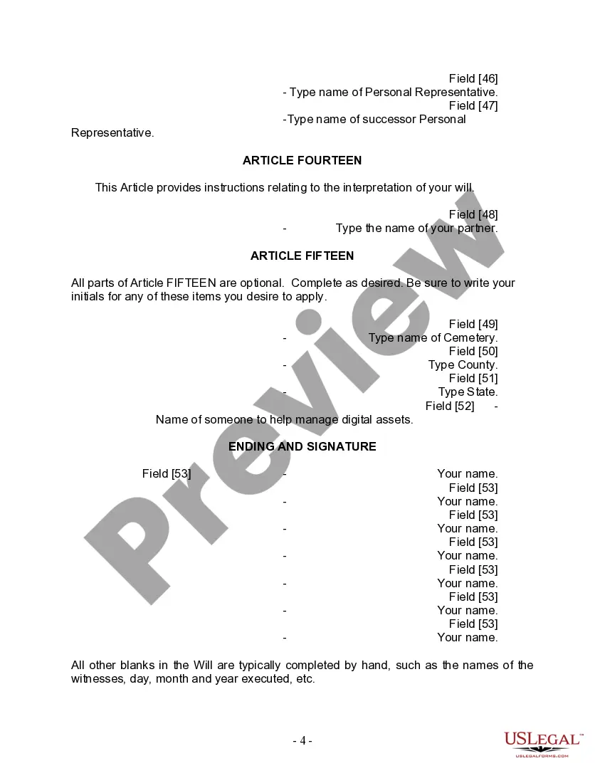 Preview Last Will and Testament for Domestic Partner with Adult and Minor Children from Prior Marriage