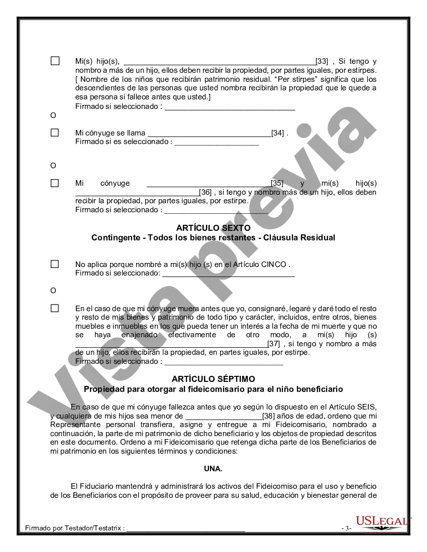 Preview Formulario Legal de Última Voluntad y Testamento para Persona Casada con Hijos Adultos y Menores de Matrimonio Anterior