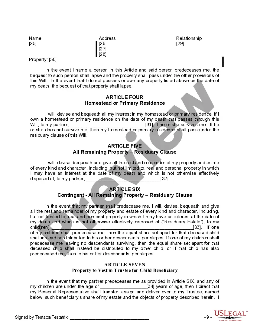 Get Last Will and Testament for Domestic Partner with Adult and Minor Children Preview Last Will and Testament for Domestic Partner with Adult and Minor Children