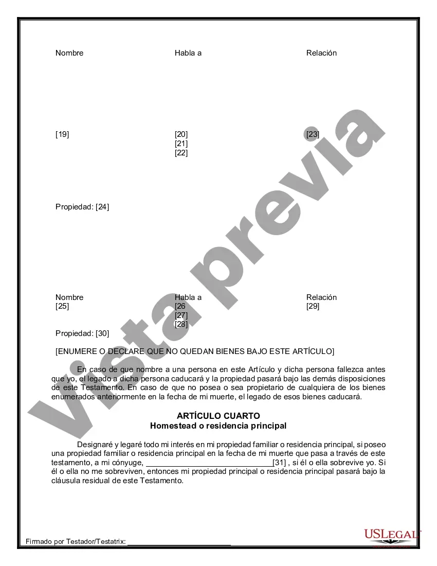 Preview Formulario Legal de Última Voluntad y Testamento para Persona Casada con Hijos Adultos y Menores