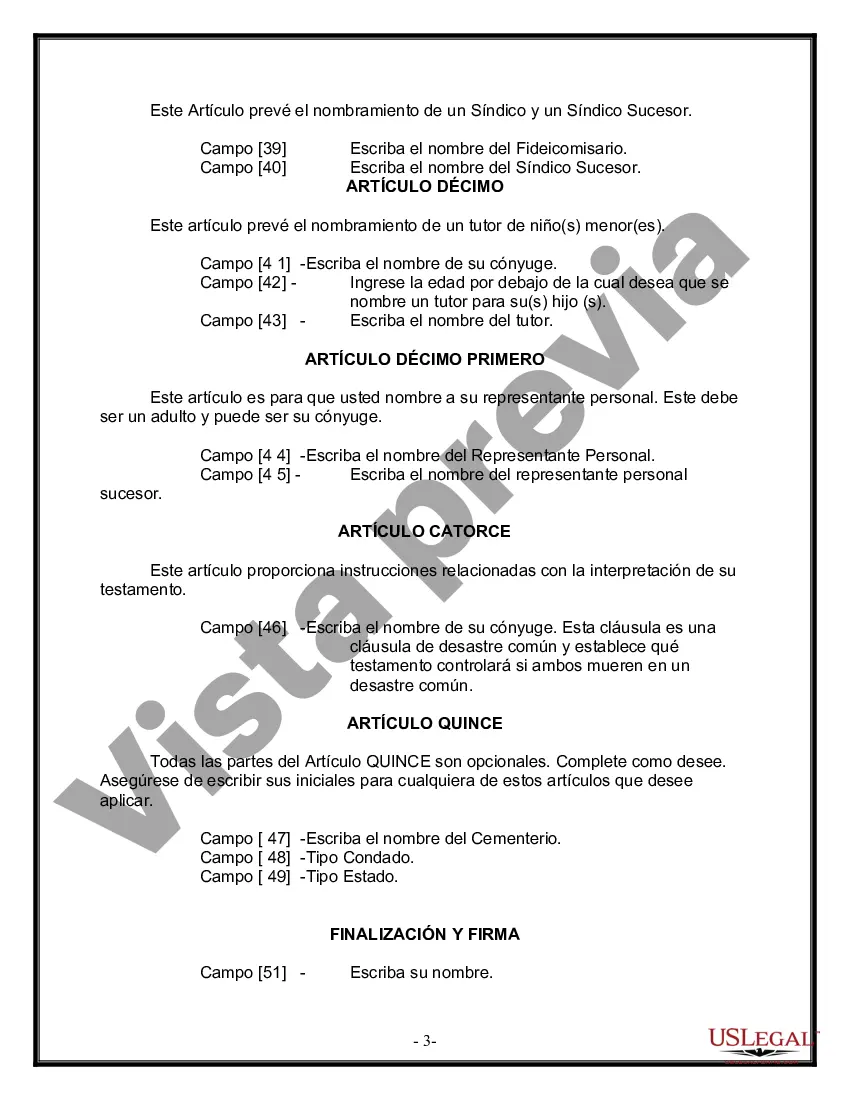 Preview Formulario Legal de Última Voluntad y Testamento para Persona Casada con Hijos Adultos y Menores