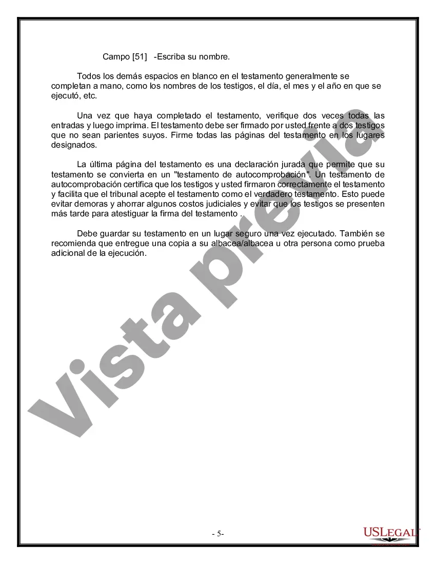 Preview Formulario Legal de Última Voluntad y Testamento para Persona Casada con Hijos Adultos y Menores
