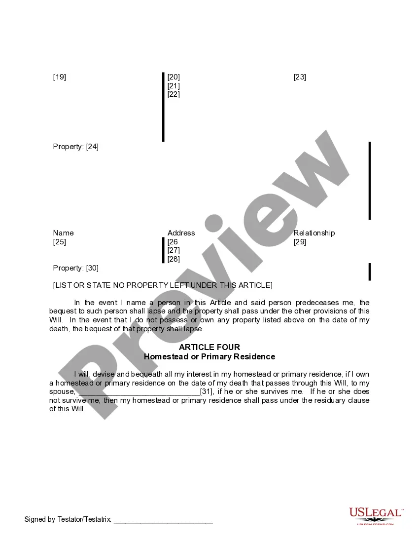Preview Last Will and Testament for Married Person with Adult and Minor Children