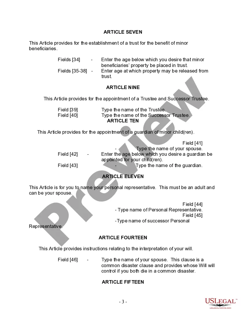 Preview Last Will and Testament for Married Person with Adult and Minor Children