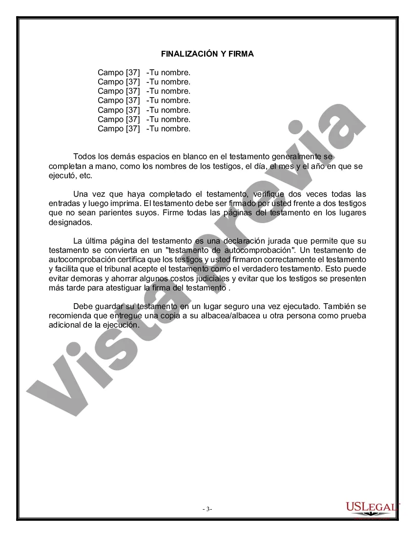 Preview Formulario de testamento y última voluntad legal para viuda o viudo con hijos adultos