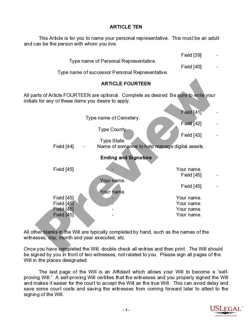 Preview Last Will and Testament for Widow or Widower with Minor Children