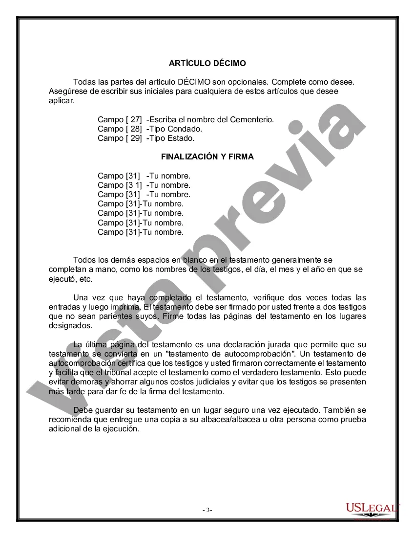 Preview Formulario de última voluntad legal para una viuda o viudo sin hijos