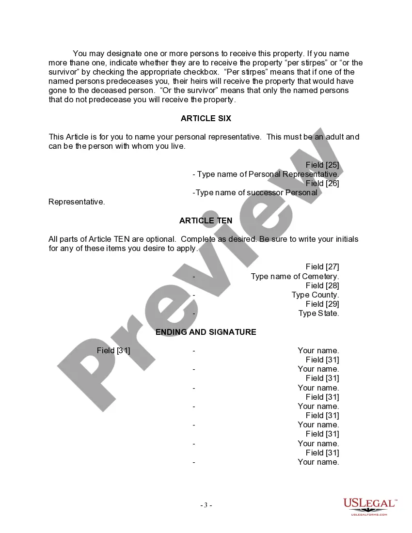 Preview Last Will for a Widow or Widower with no Children