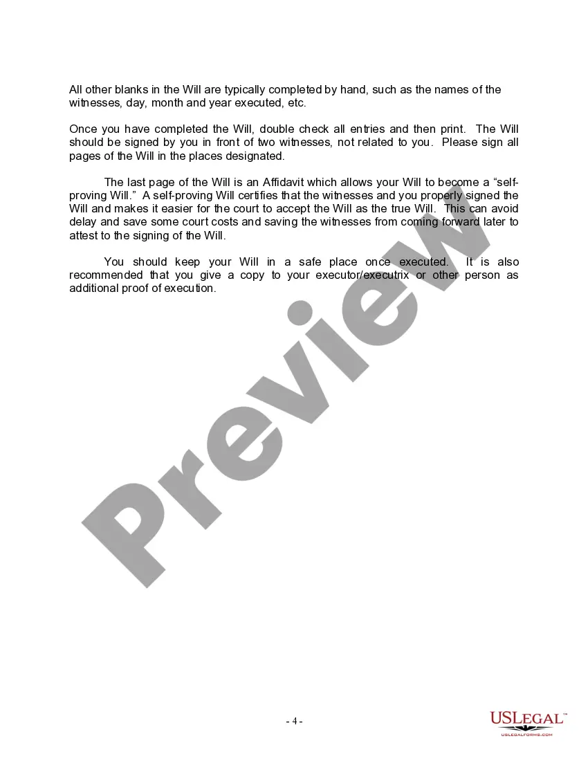 Preview Last Will for a Widow or Widower with no Children