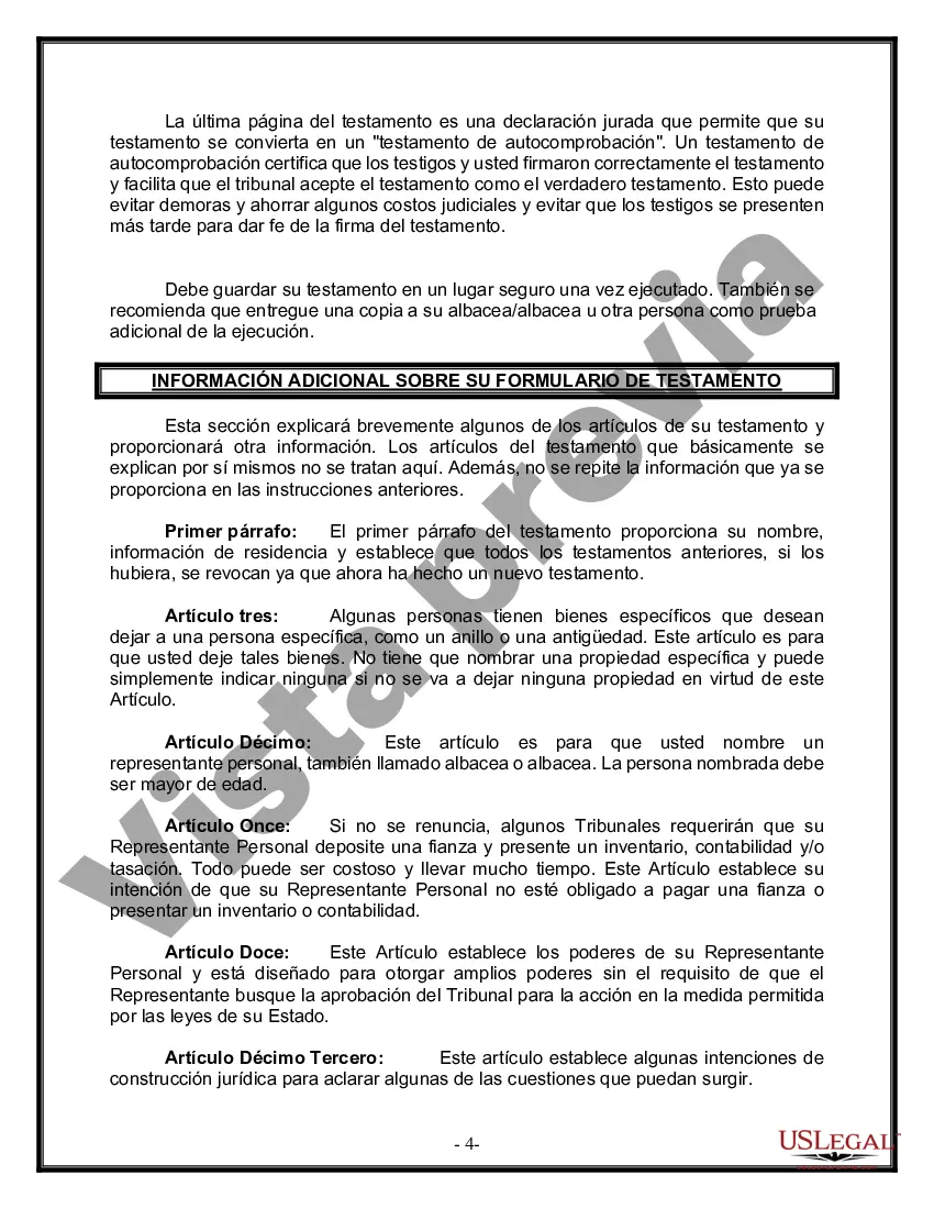 Preview Formulario Legal de Última Voluntad y Testamento para una Viuda o Viudo con Hijos Adultos y Menores