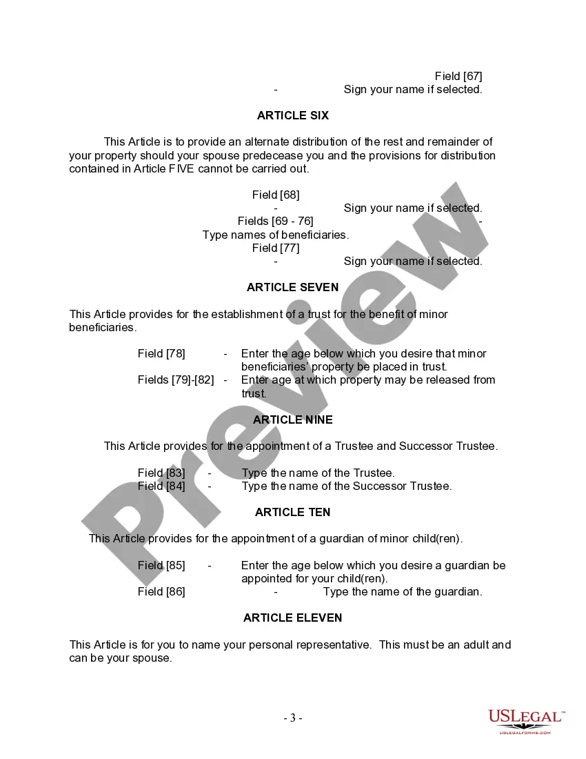 Preview Last Will and Testament for Divorced and Remarried Person with Mine, Yours and Ours Children