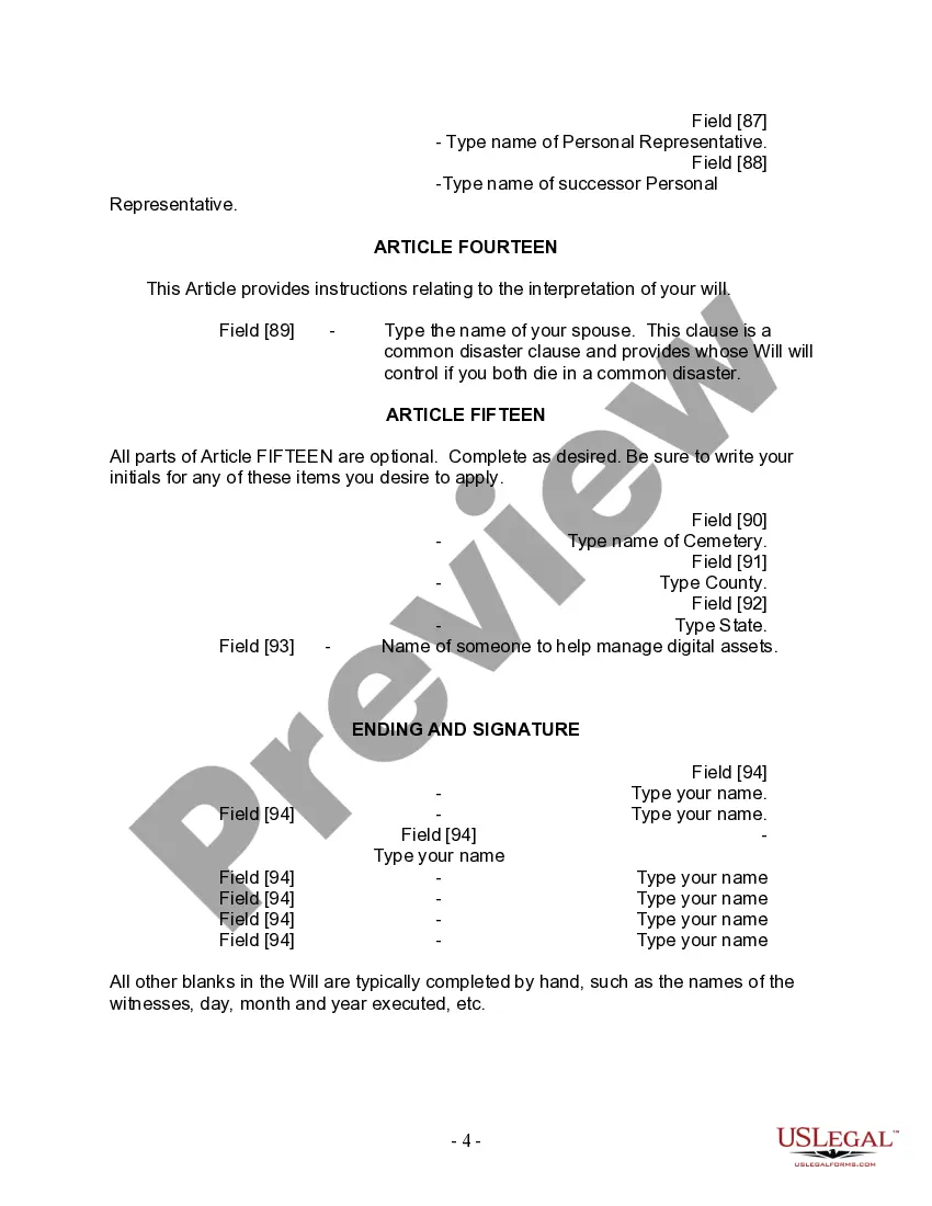 Preview Last Will and Testament for Divorced and Remarried Person with Mine, Yours and Ours Children