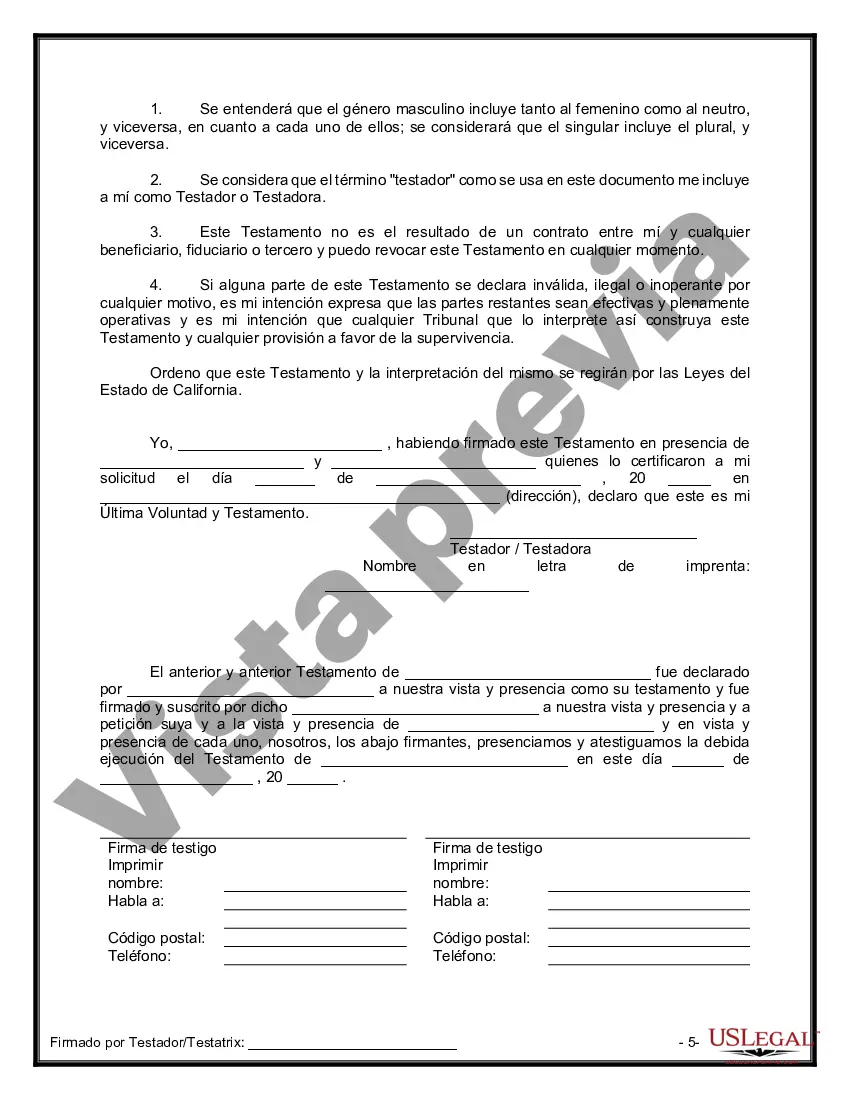 Preview Último testamento legal y formulario de testamento con todos los bienes en fideicomiso llamado testamento invertido