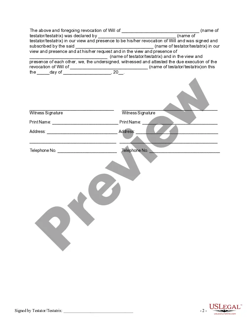 Get Written Revocation of Will Preview Written Revocation of Will