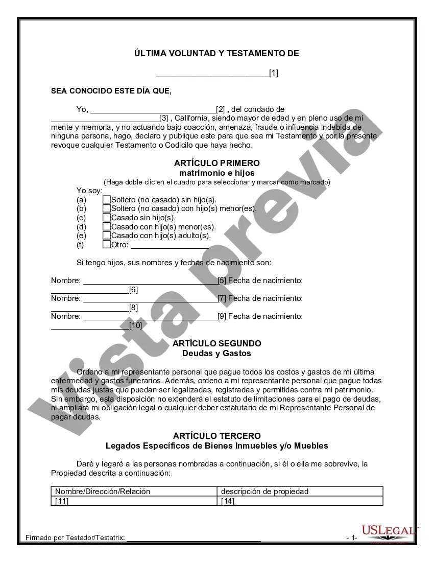 Preview Última voluntad y testamento para otras personas