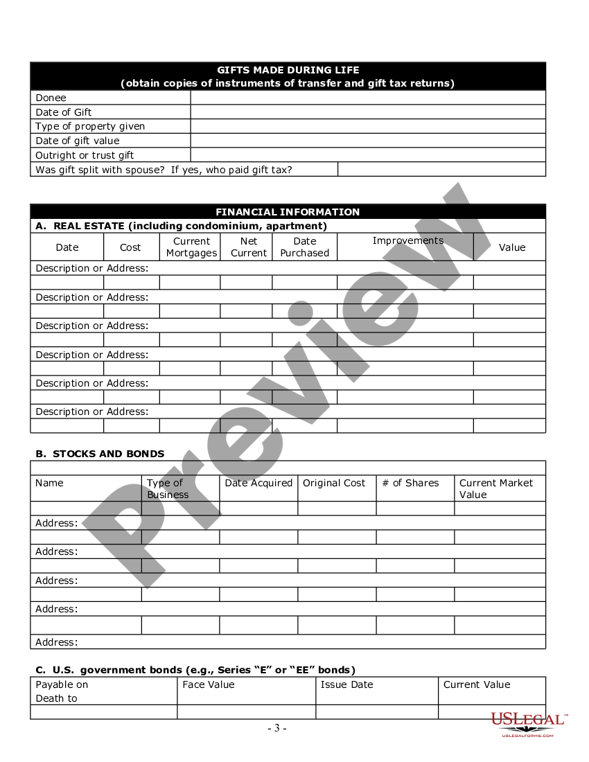 Estate Planning Personal Information Form Us Legal Forms