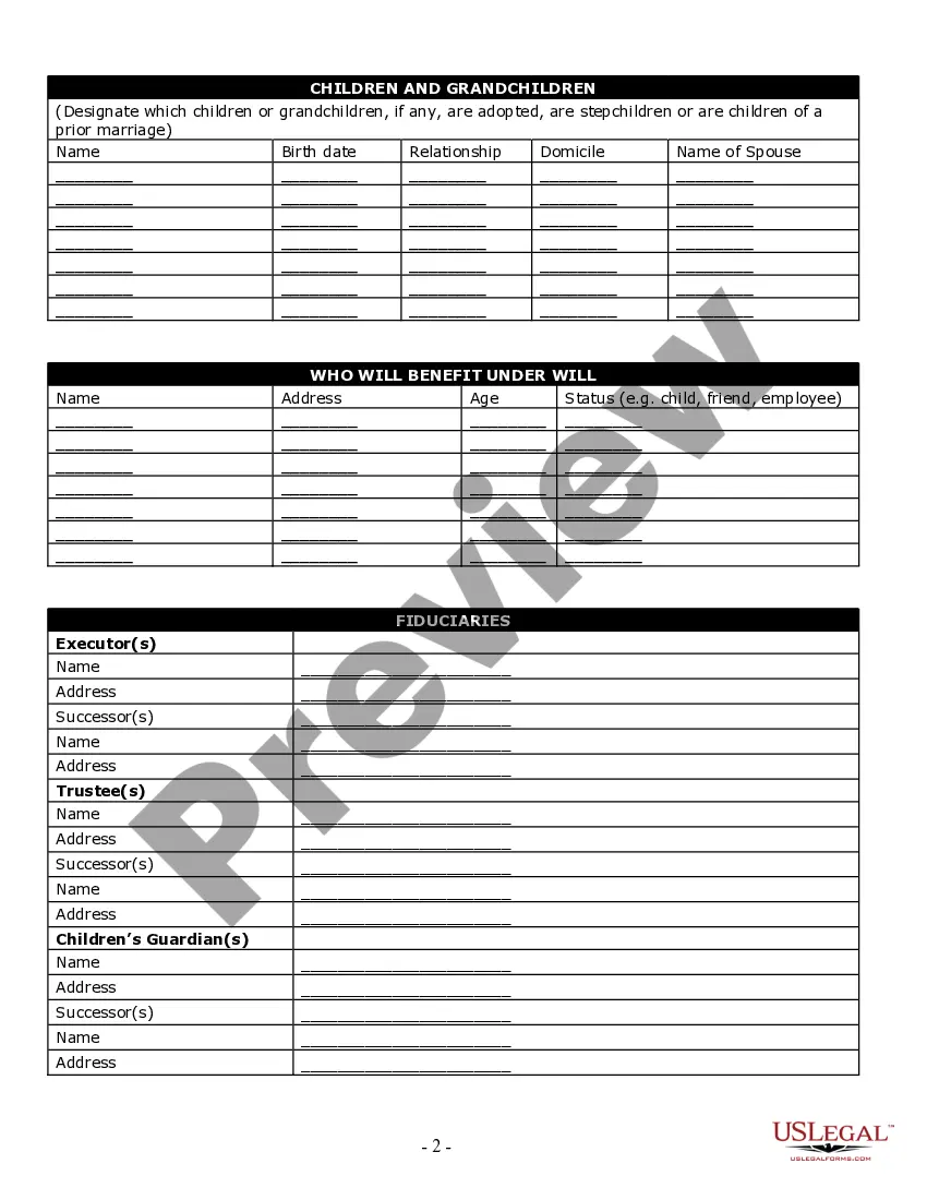 Get Estate Planning Questionnaire and Worksheets Preview Estate Planning Questionnaire and Worksheets