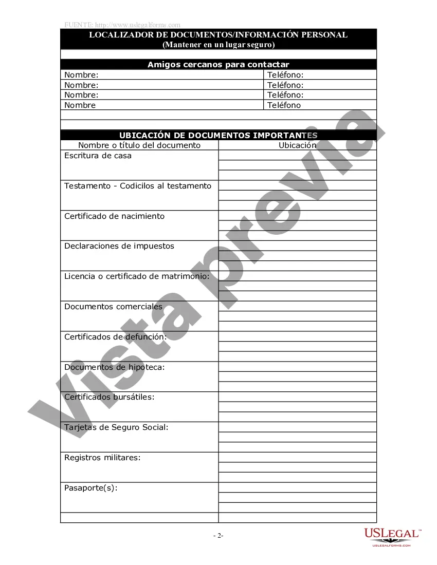 Get Localizador de documentos y paquete de información personal, incluido el formulario de información de entierro Preview Localizador de documentos y paquete de información personal, incluido el formulario de información de entierro