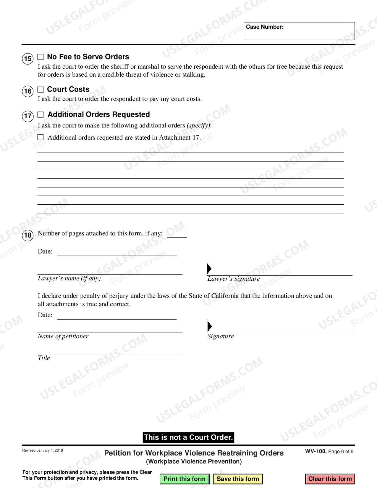 Preview Petition for Workplace Violence Restraining Orders