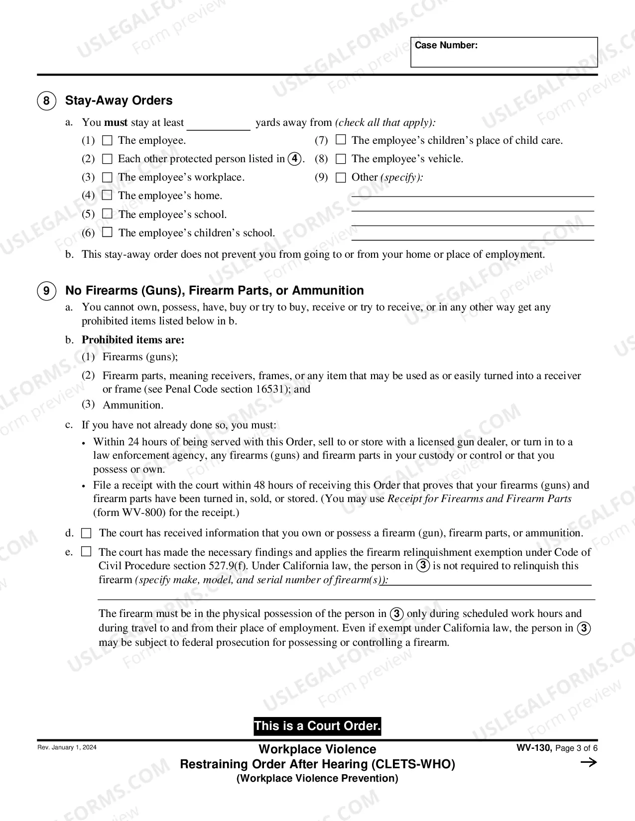 Preview Workplace Violence Restraining Order After Hearing