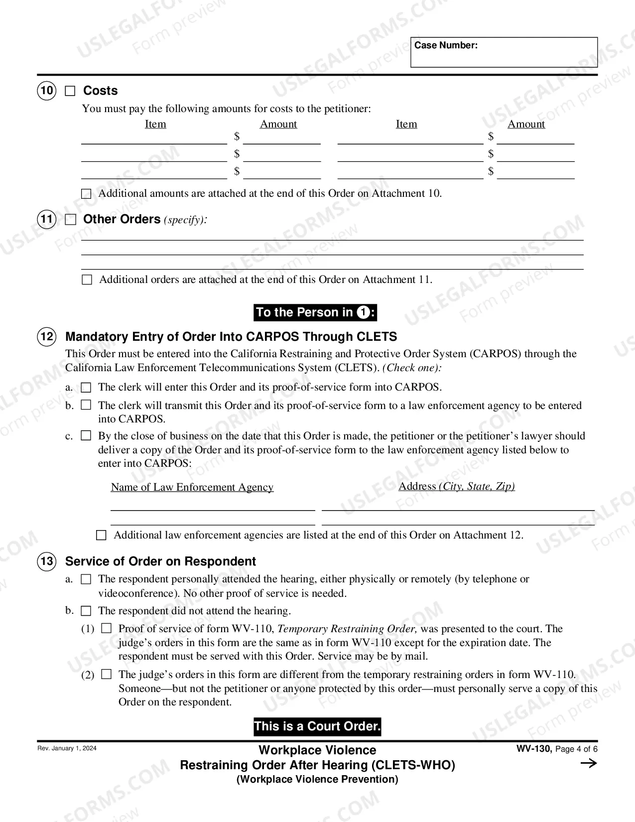 Preview Workplace Violence Restraining Order After Hearing