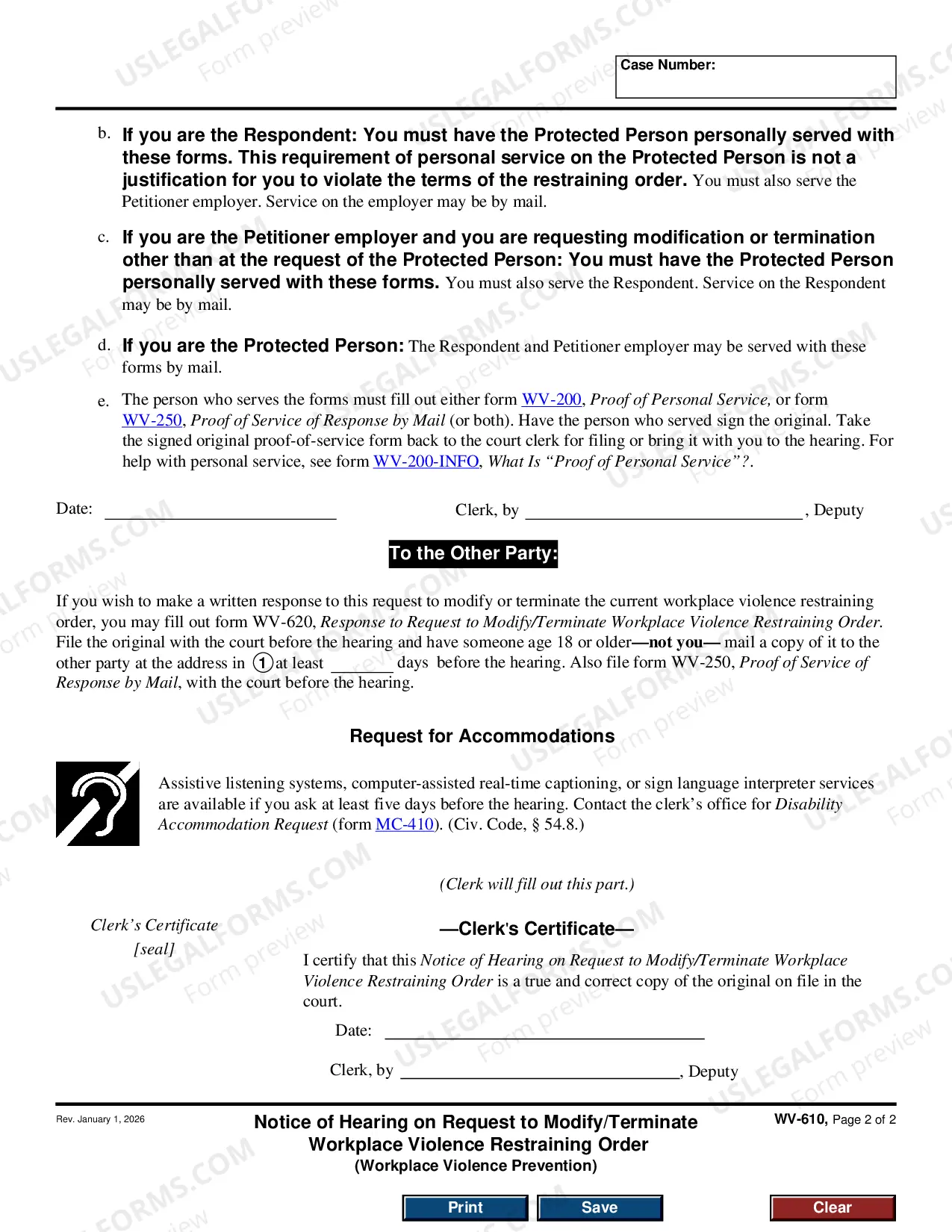 Preview Notice of Hearing on Request to Modify or Terminate Workplace Violence Restraining Order