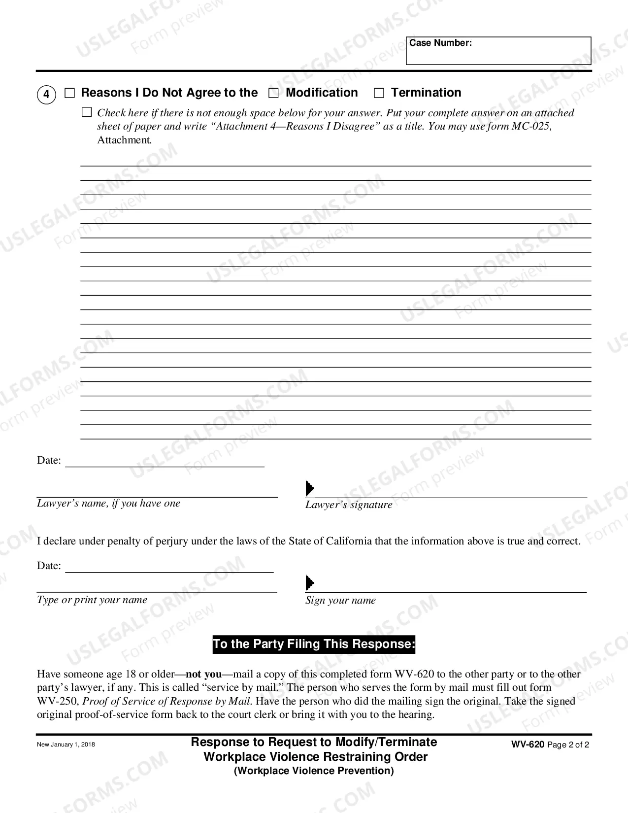 Preview Respond to Request to Modify or Termiante Workplace Violence Restraining Order