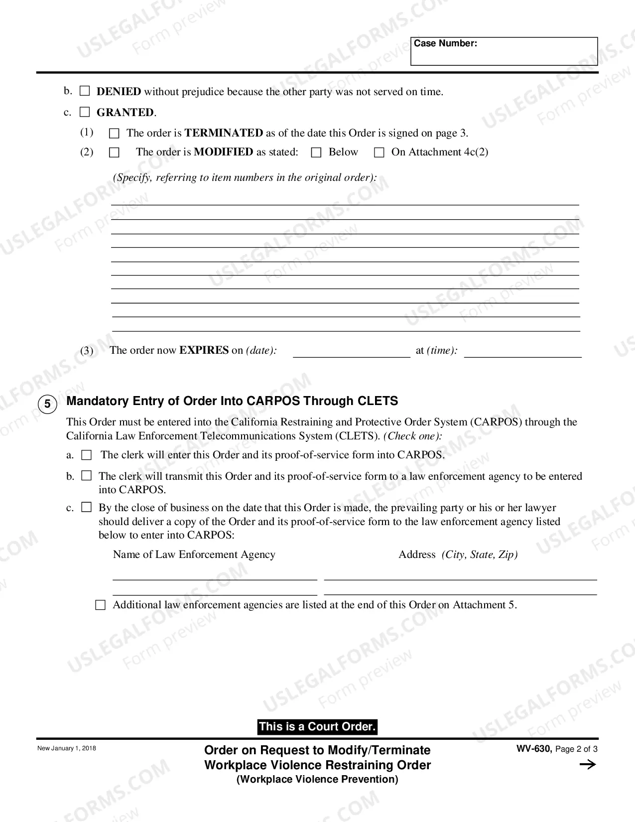 Preview Order on Request to Modify or Terminate Workplace Violence Restraining Order