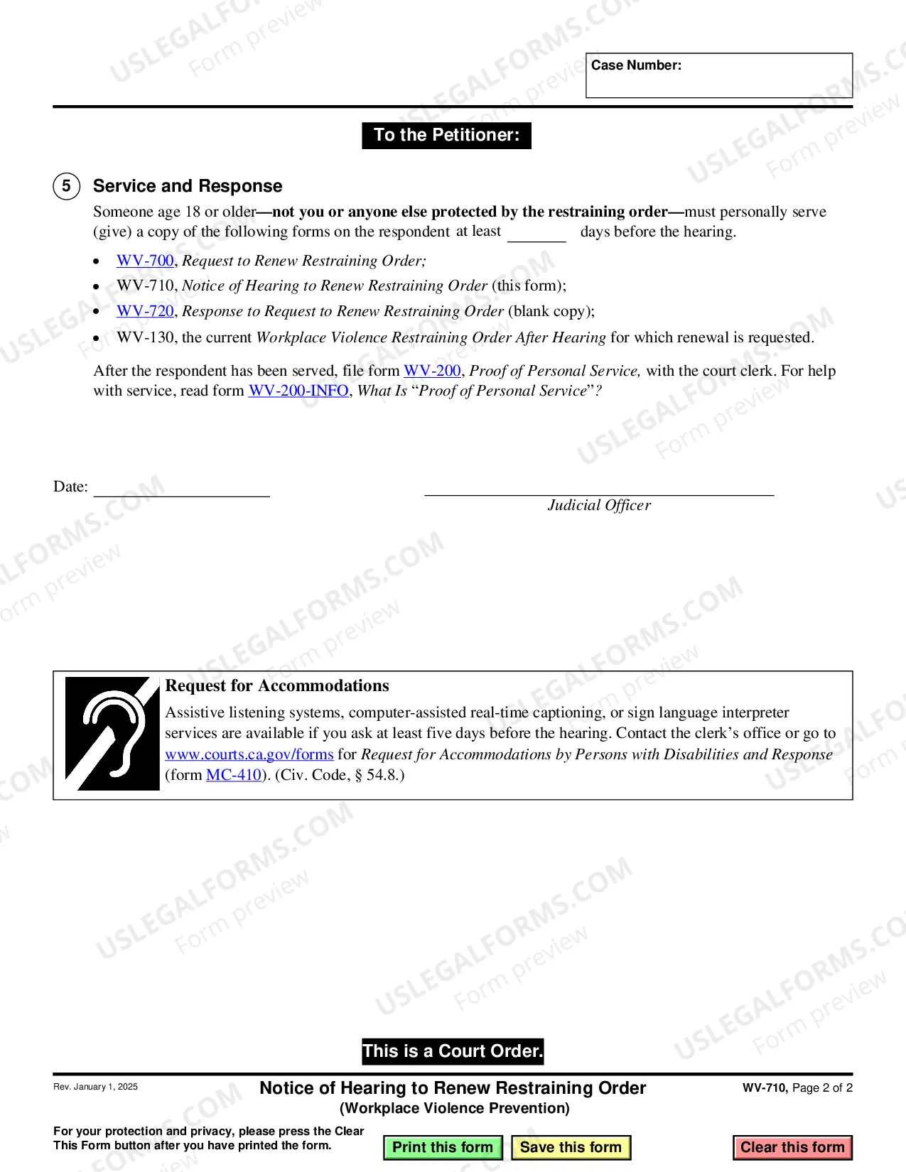 Preview Notice of Hearing to Renew Restraining Order - Workplace Violence Prevention