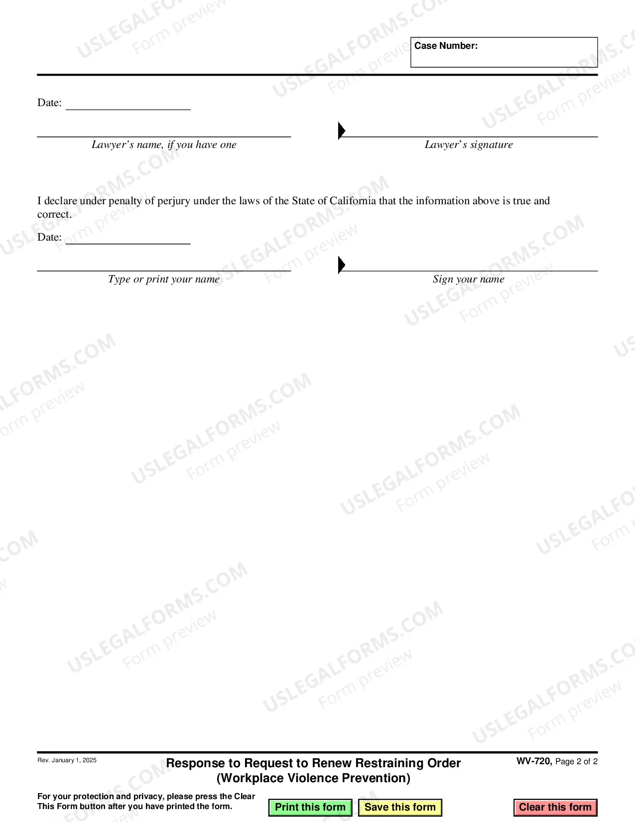 Preview Response to Request to Renew Restraining Order - Workplace Violence Prevention