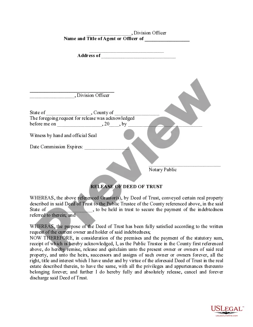 Get Request for Release of Deed of Trust and Release Without Production of Evidence of Debt Preview Request for Release of Deed of Trust and Release Without Production of Evidence of Debt