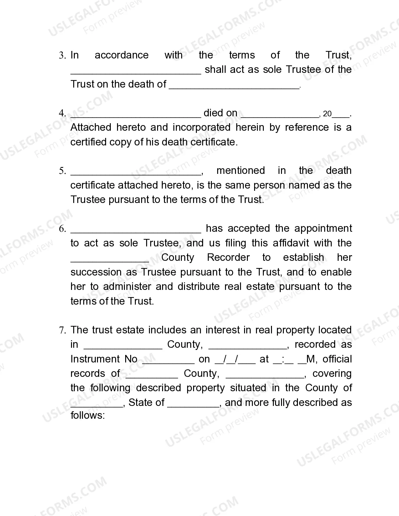 Preview Affidavit - Death of Co-Trustee