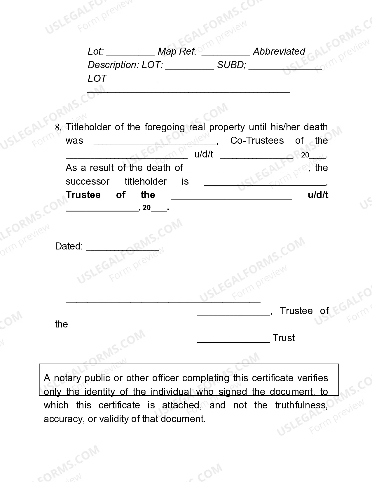 Preview Affidavit - Death of Co-Trustee