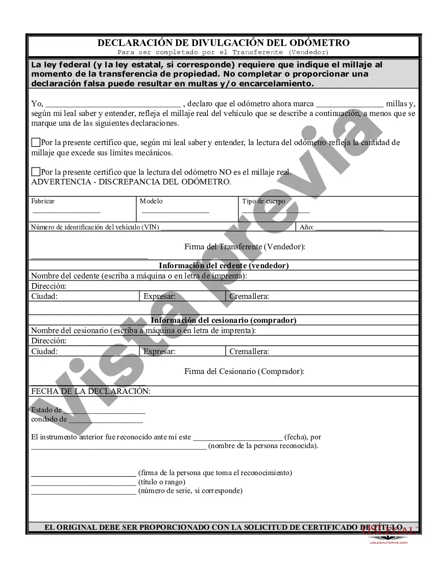 Preview Factura de Venta de Automóvil y Declaración de Odómetro