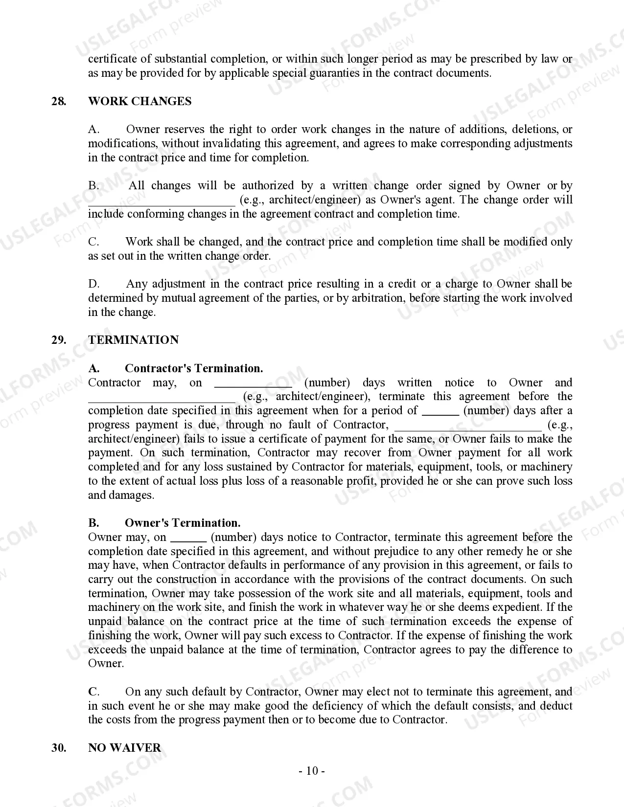 Preview Commercial Contract for Contractor