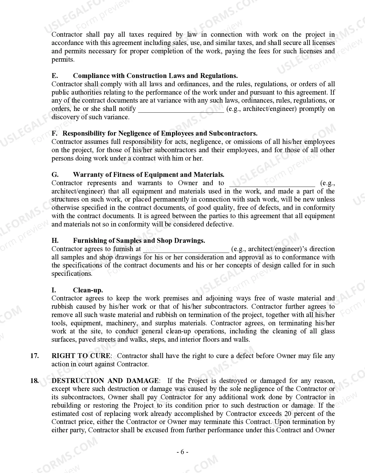 Preview Commercial Contract for Contractor