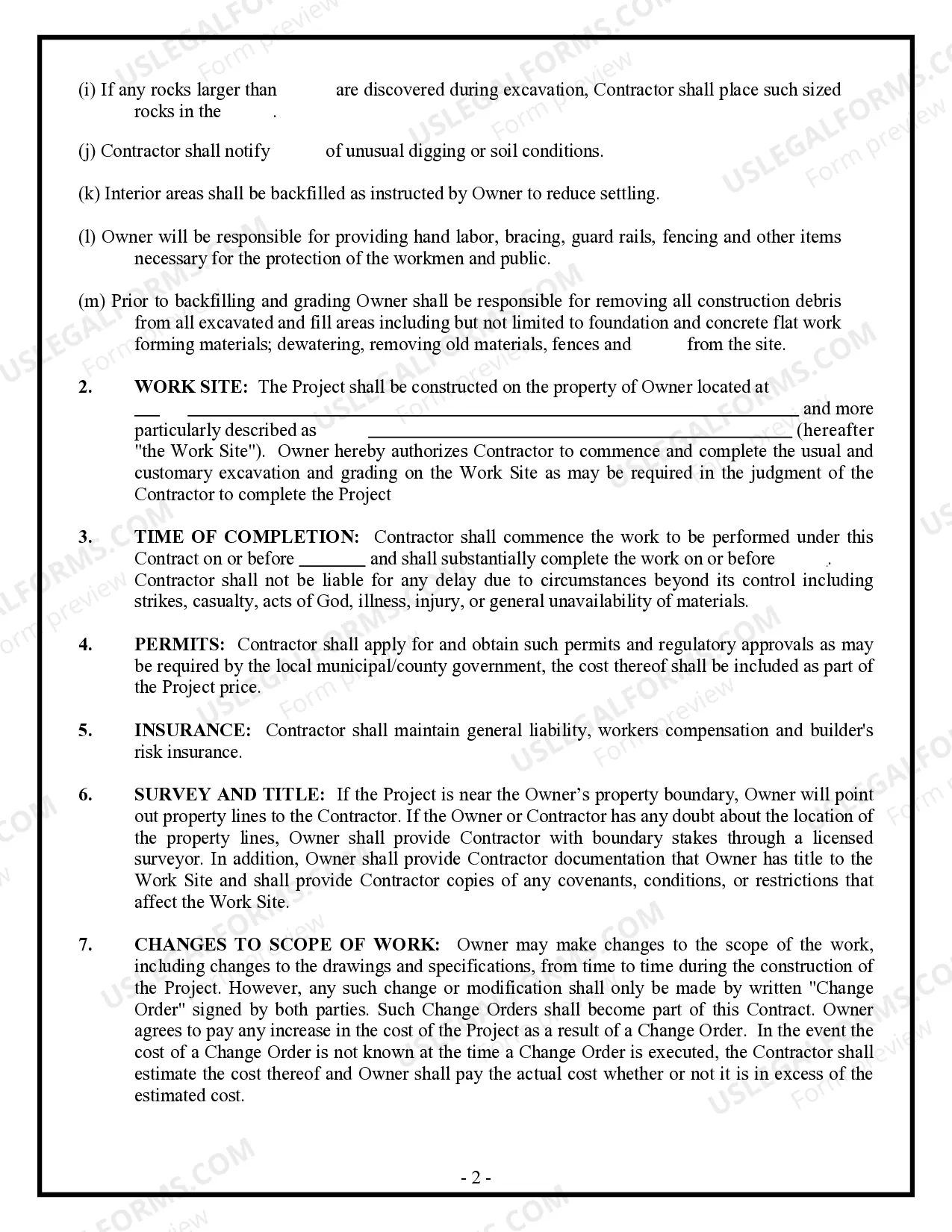 Preview Excavator Contract for Contractor