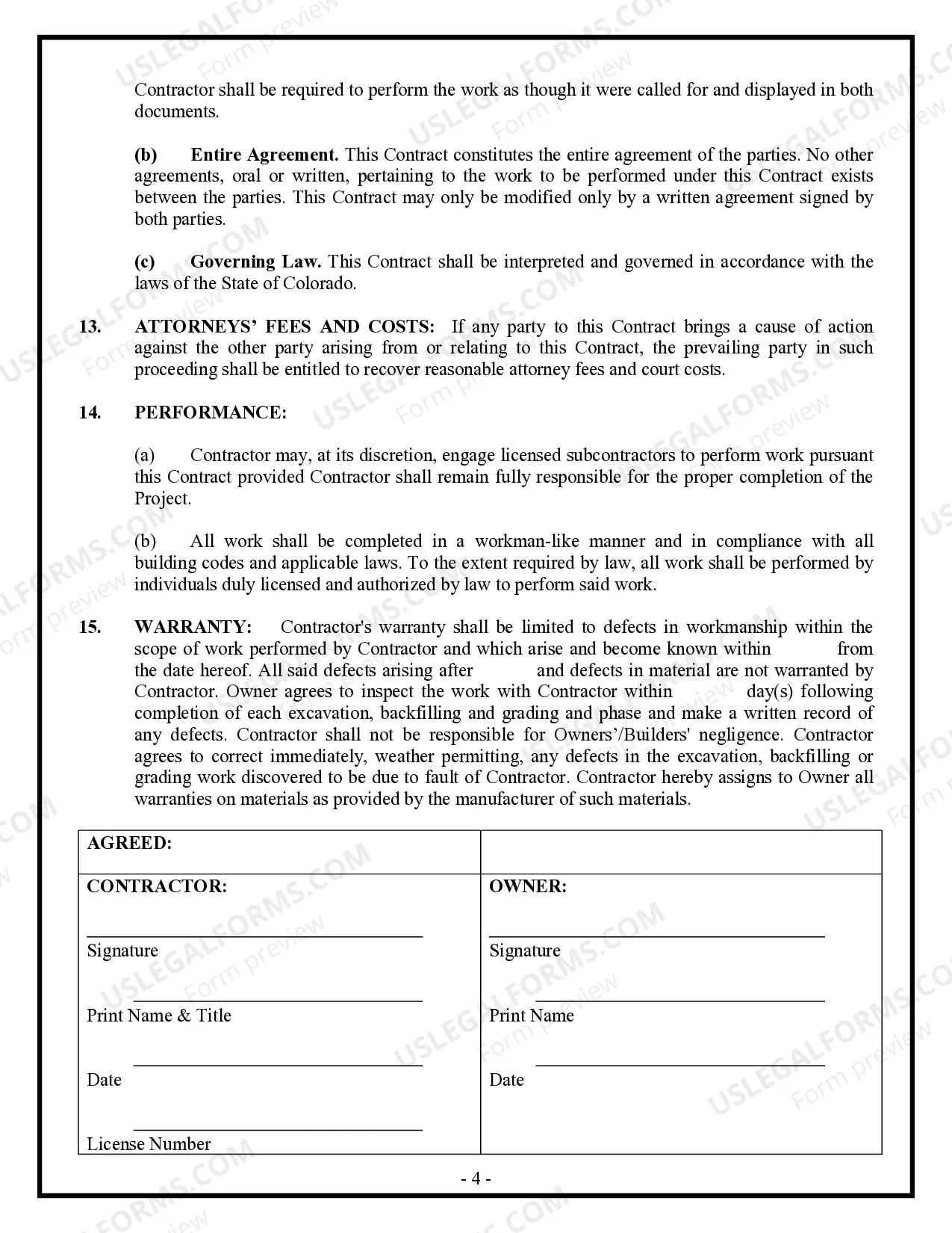 Preview Excavator Contract for Contractor