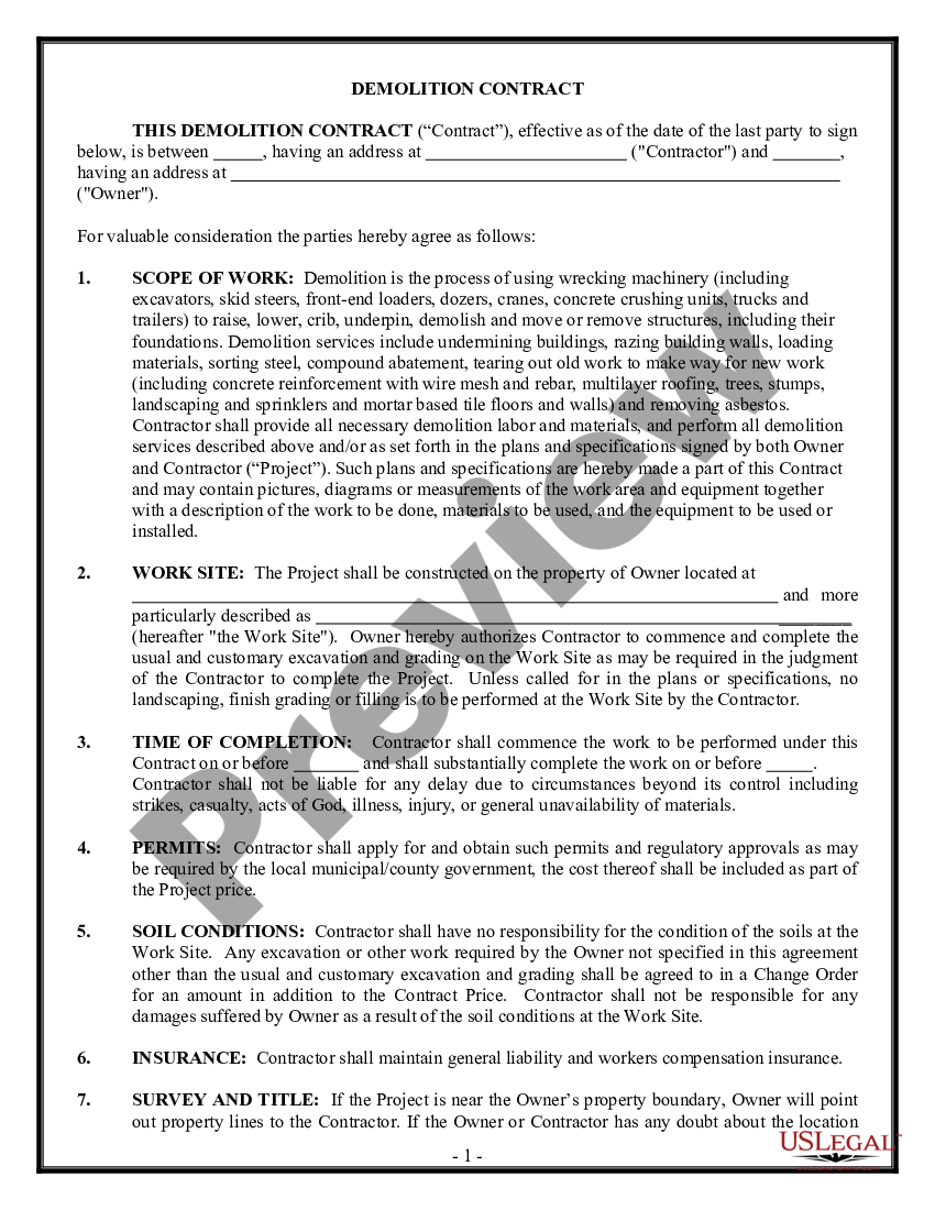 Thornton Colorado Demolition Contract for Contractor US Legal Forms