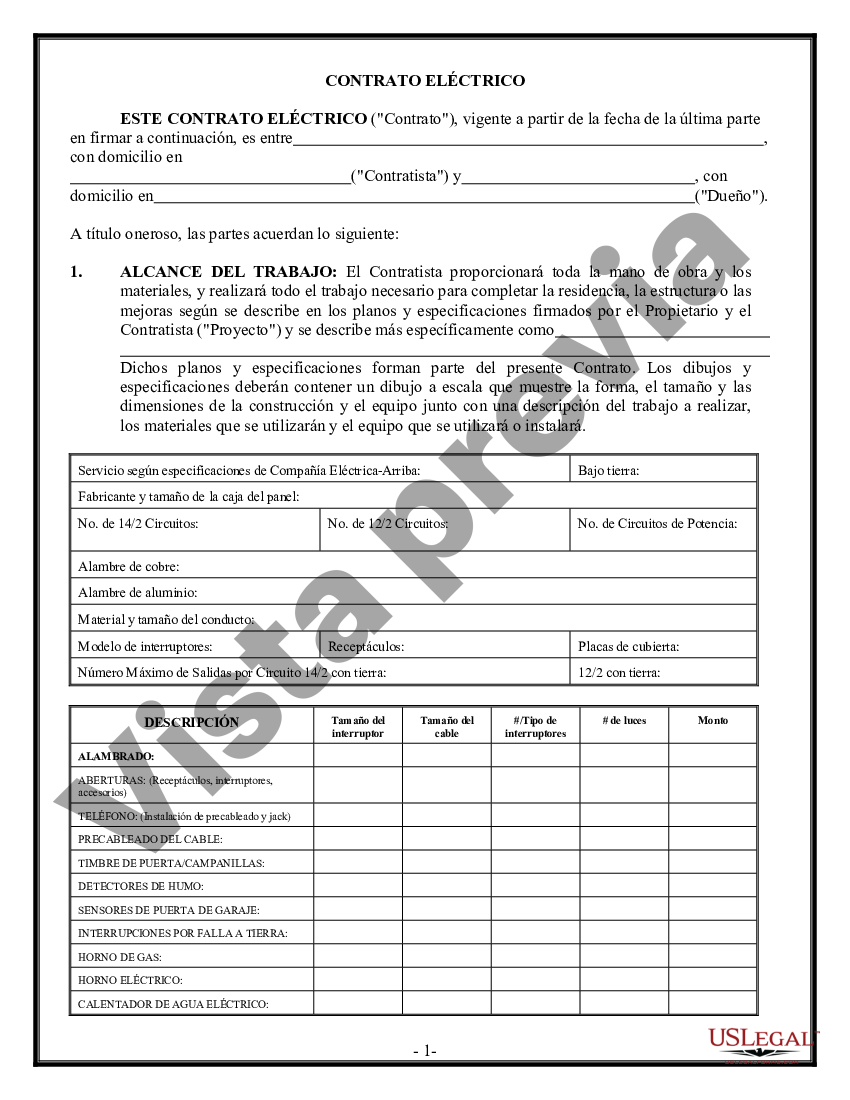 Colorado Contrato Eléctrico para Contratista | US Legal Forms