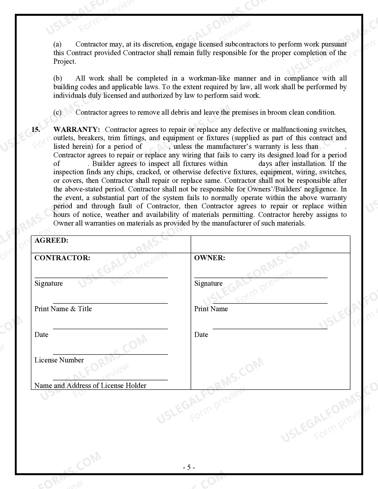 Preview Electrical Contract for Contractor