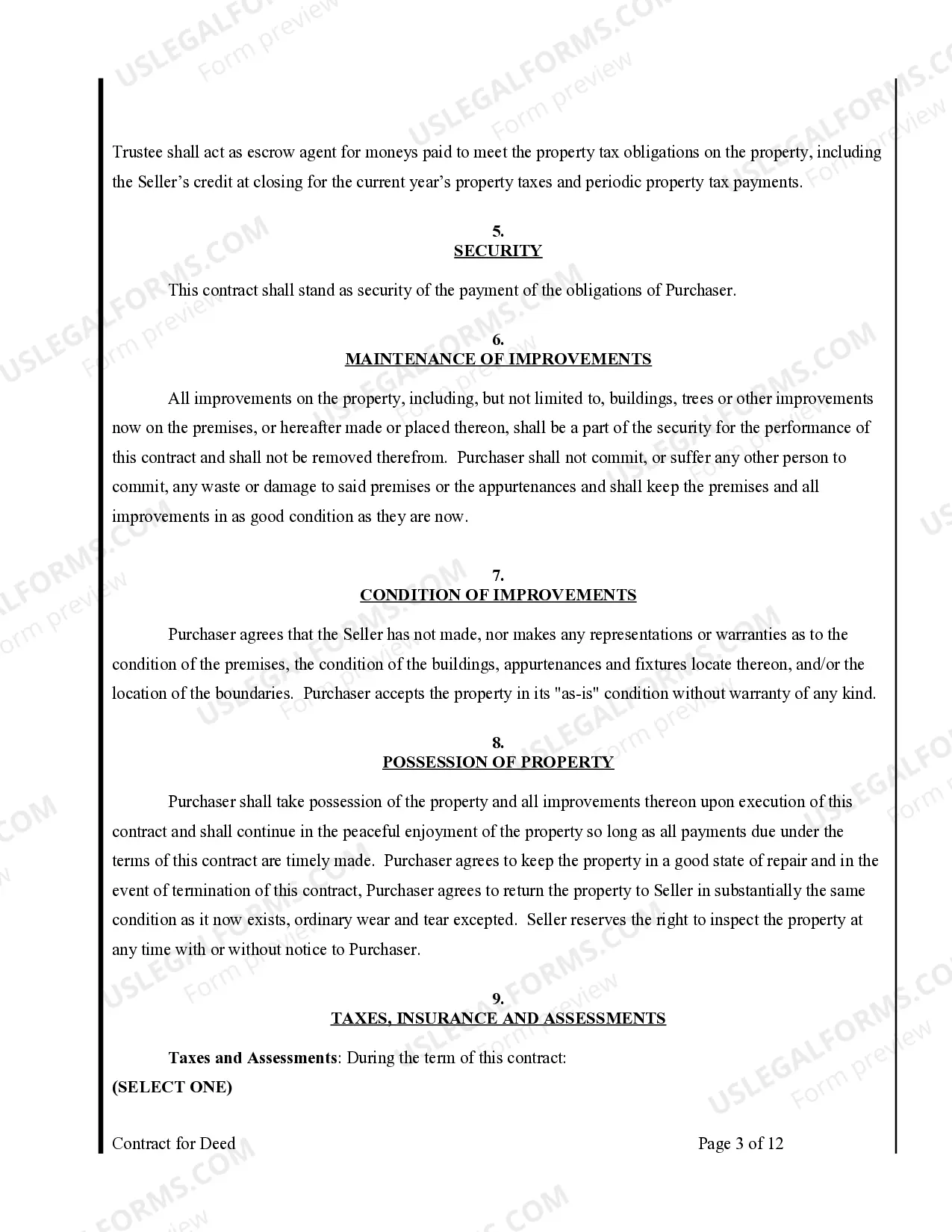 Preview Agreement or Contract for Deed for Sale and Purchase of Real Estate a/k/a Land or Executory Contract