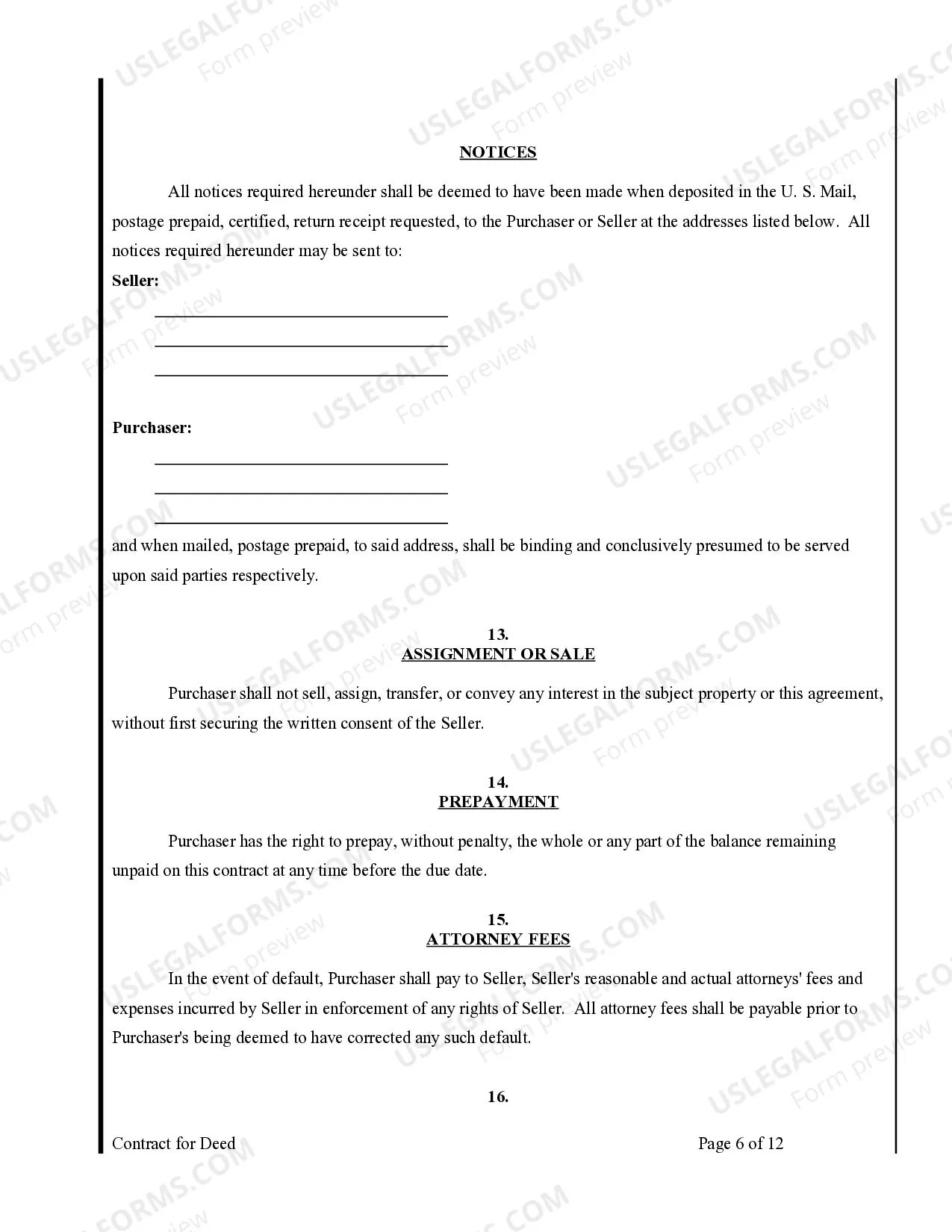 Preview Agreement or Contract for Deed for Sale and Purchase of Real Estate a/k/a Land or Executory Contract