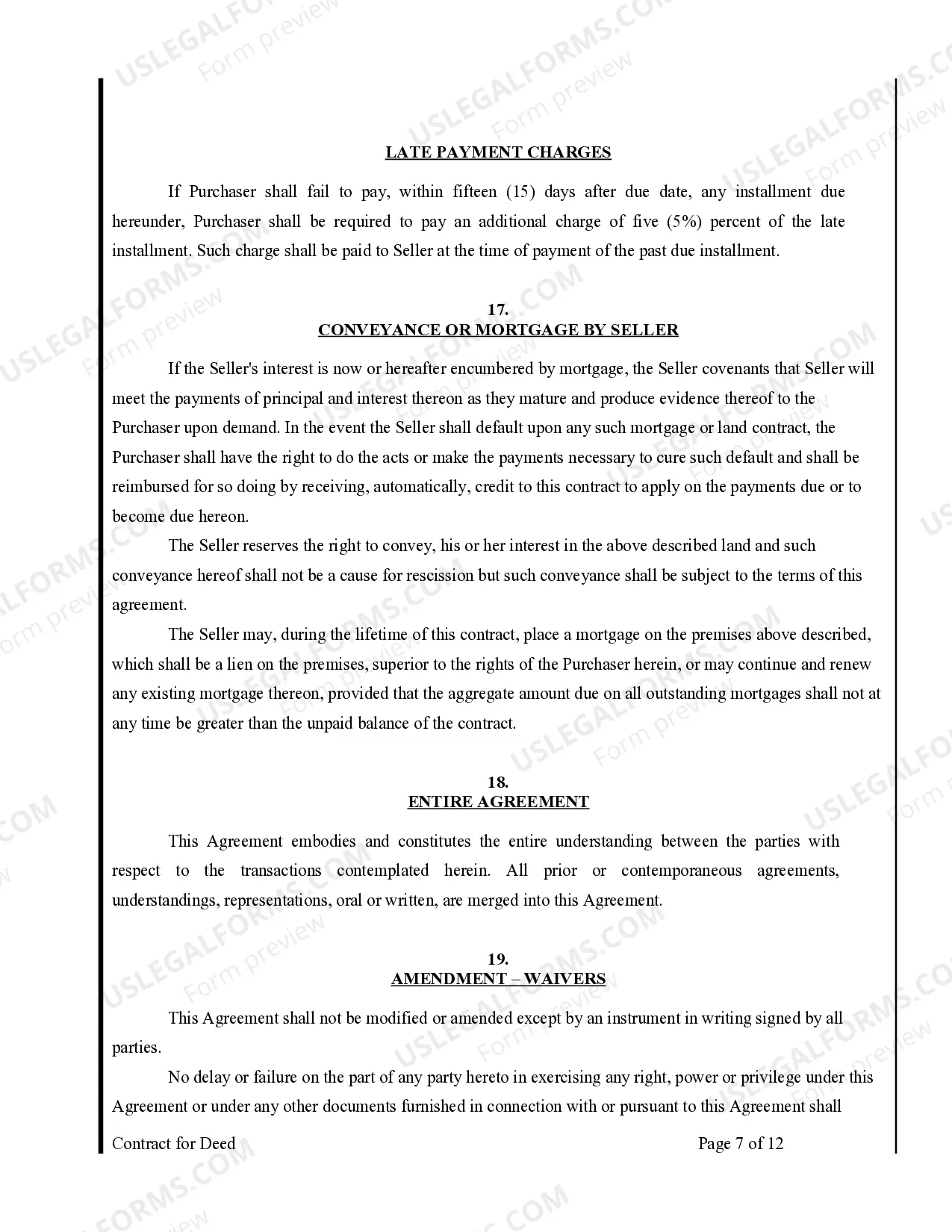 Preview Agreement or Contract for Deed for Sale and Purchase of Real Estate a/k/a Land or Executory Contract