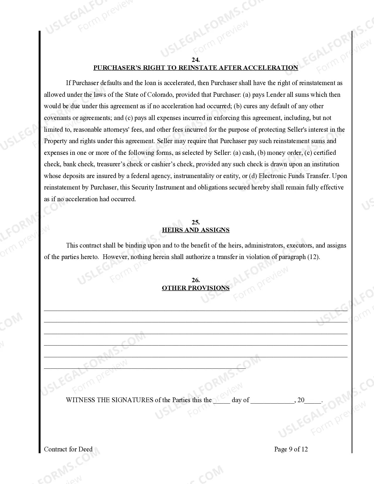 Preview Agreement or Contract for Deed for Sale and Purchase of Real Estate a/k/a Land or Executory Contract