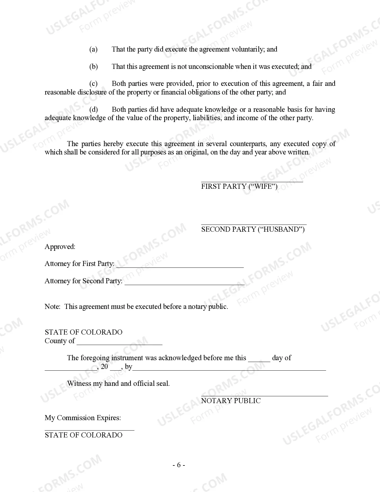 Preview Colorado Prenuptial Premarital Agreement with Financial Statements